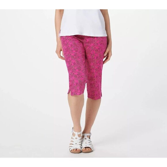 Isaac Mizrahi Live Tall 24/7 Stretch Printed Pedal Pushers 10 Pink Paisley NEW - Picture 1 of 7